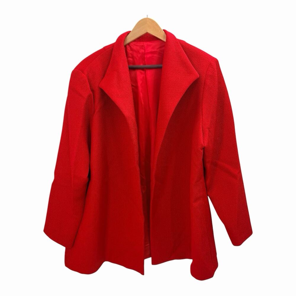 Vintage Custom Made Red Silk Textured Blazer Evening Jacket Womens 2X